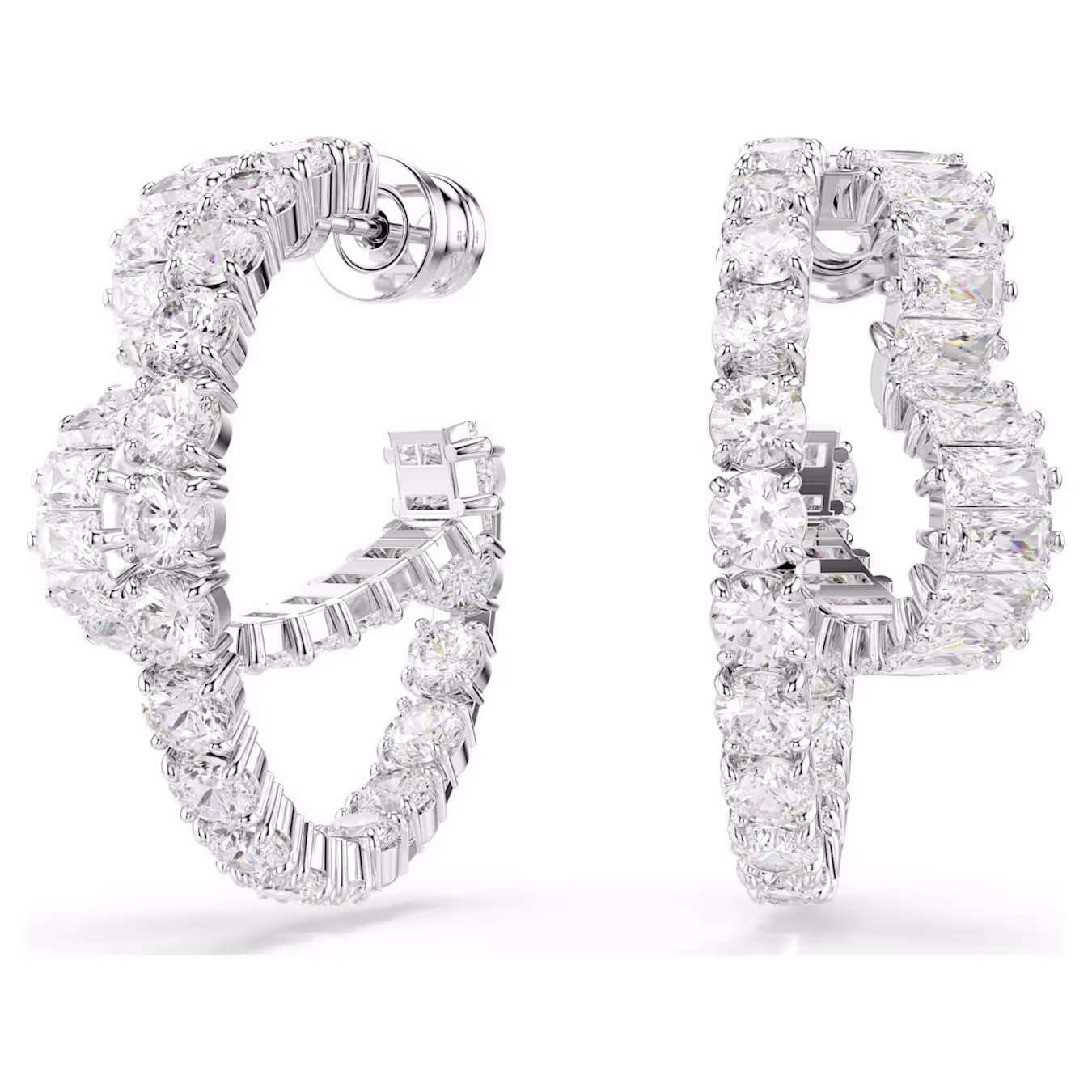 Swarovski  Matrix Kreolen Verschiedene Schliffe, Herz, Weiß, Rhodiniert