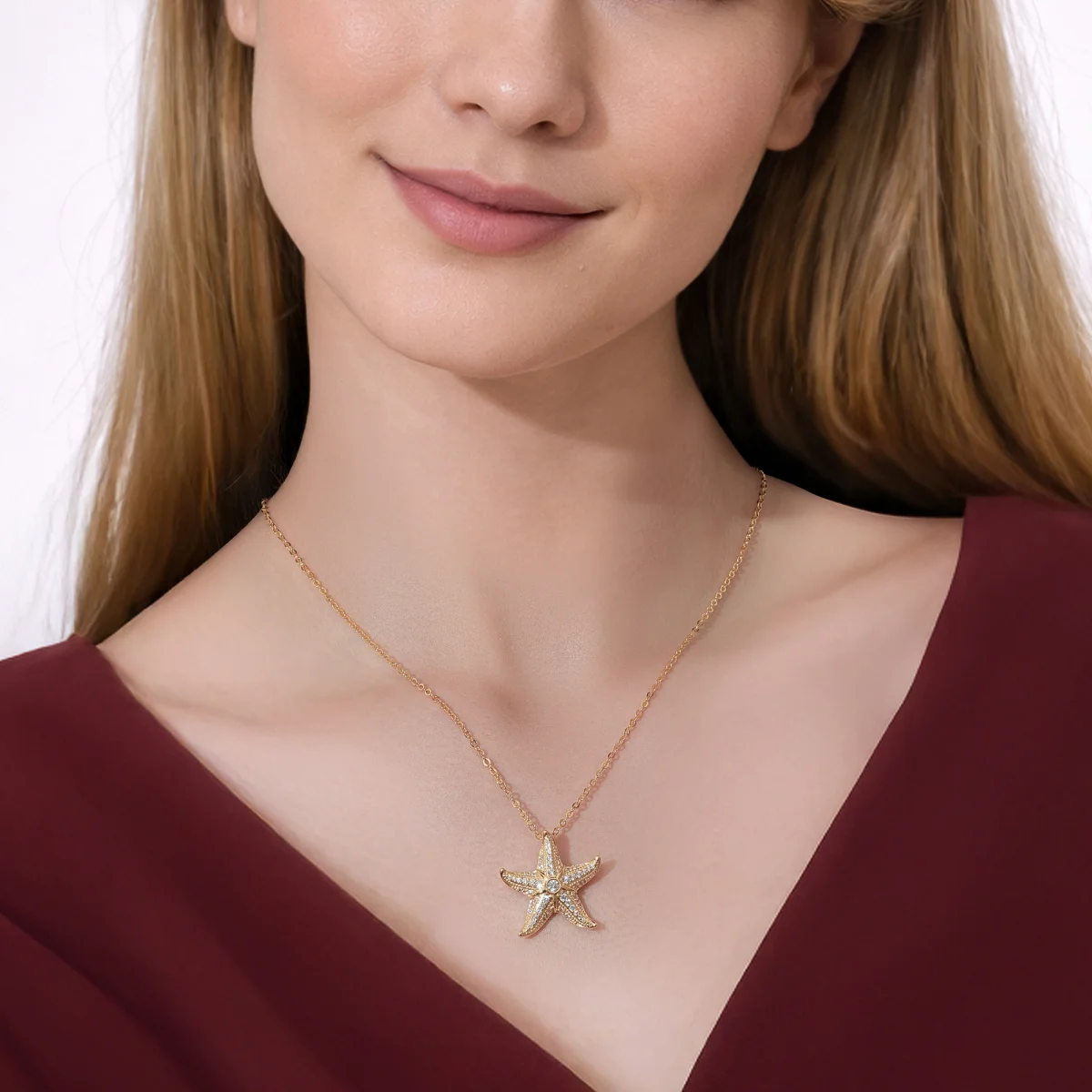 Seinerzeit Anhänger Svenja Crystal Seestern Anhänger, Weiße Zirkonia, 18k vergoldet, 2,4x2,4 cm