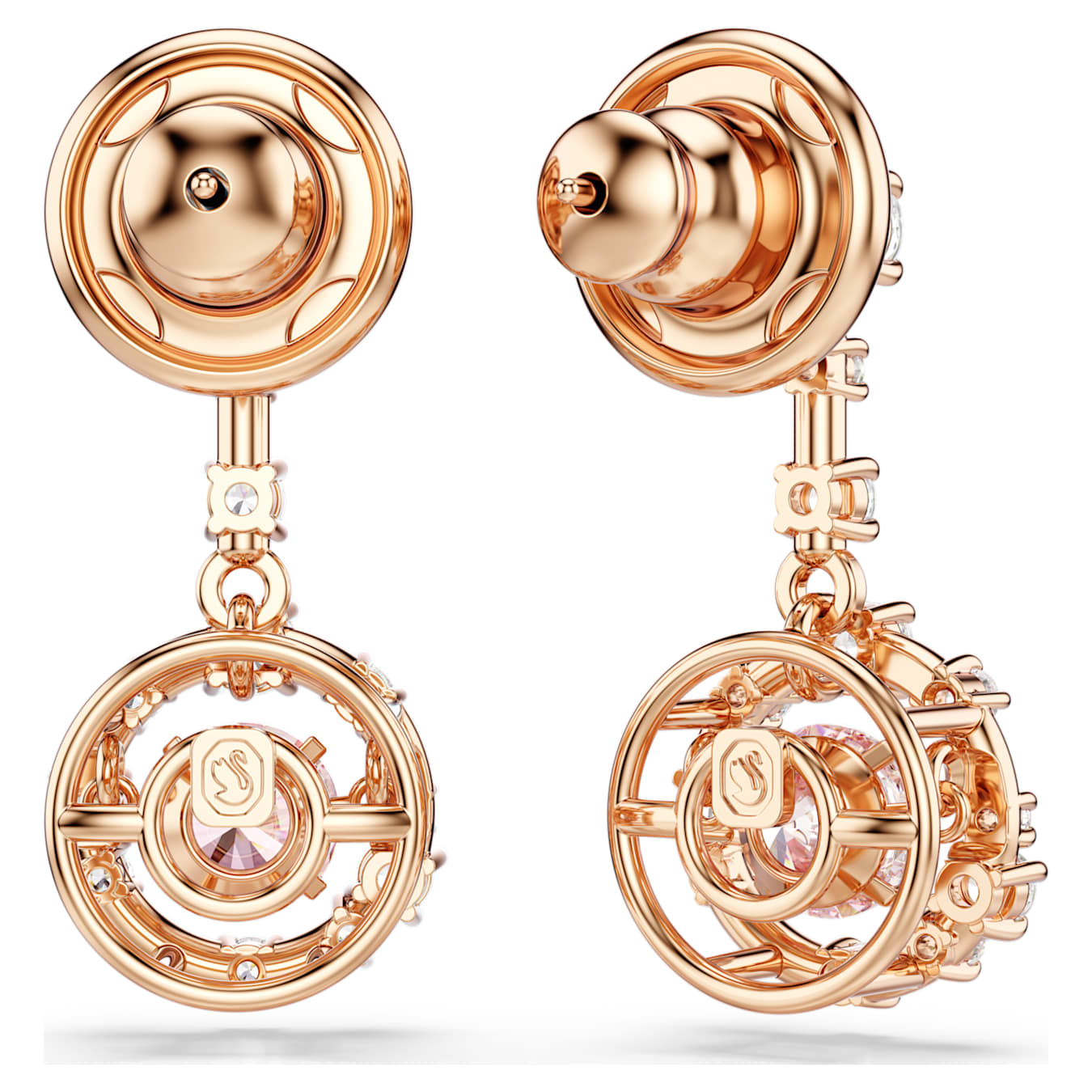 Swarovski  Constella Drop-Ohrhänger Rundschliff, Dancing Stone, Rosa, Roségold-Legierungsschicht