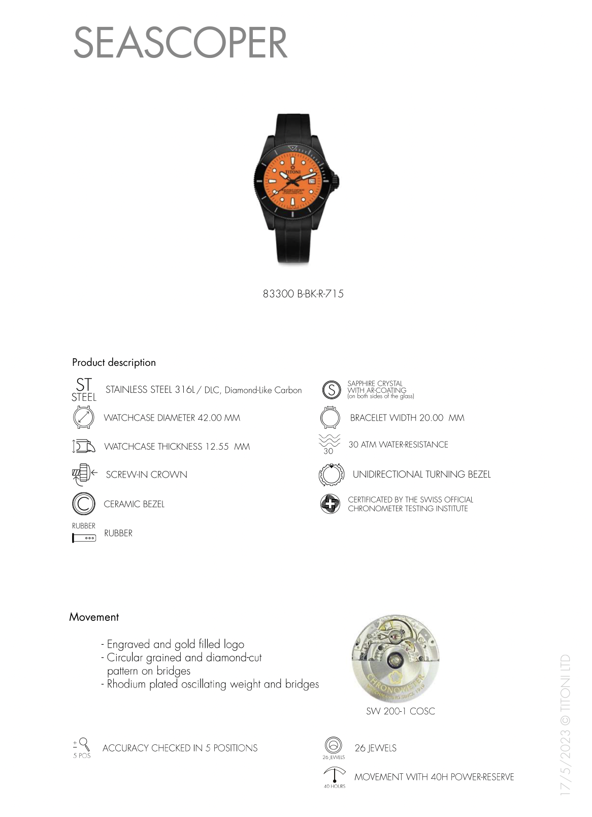 Titoni Seascoper 300 83300 B-BK-R-715 I Herrenuhr - Limited Edition