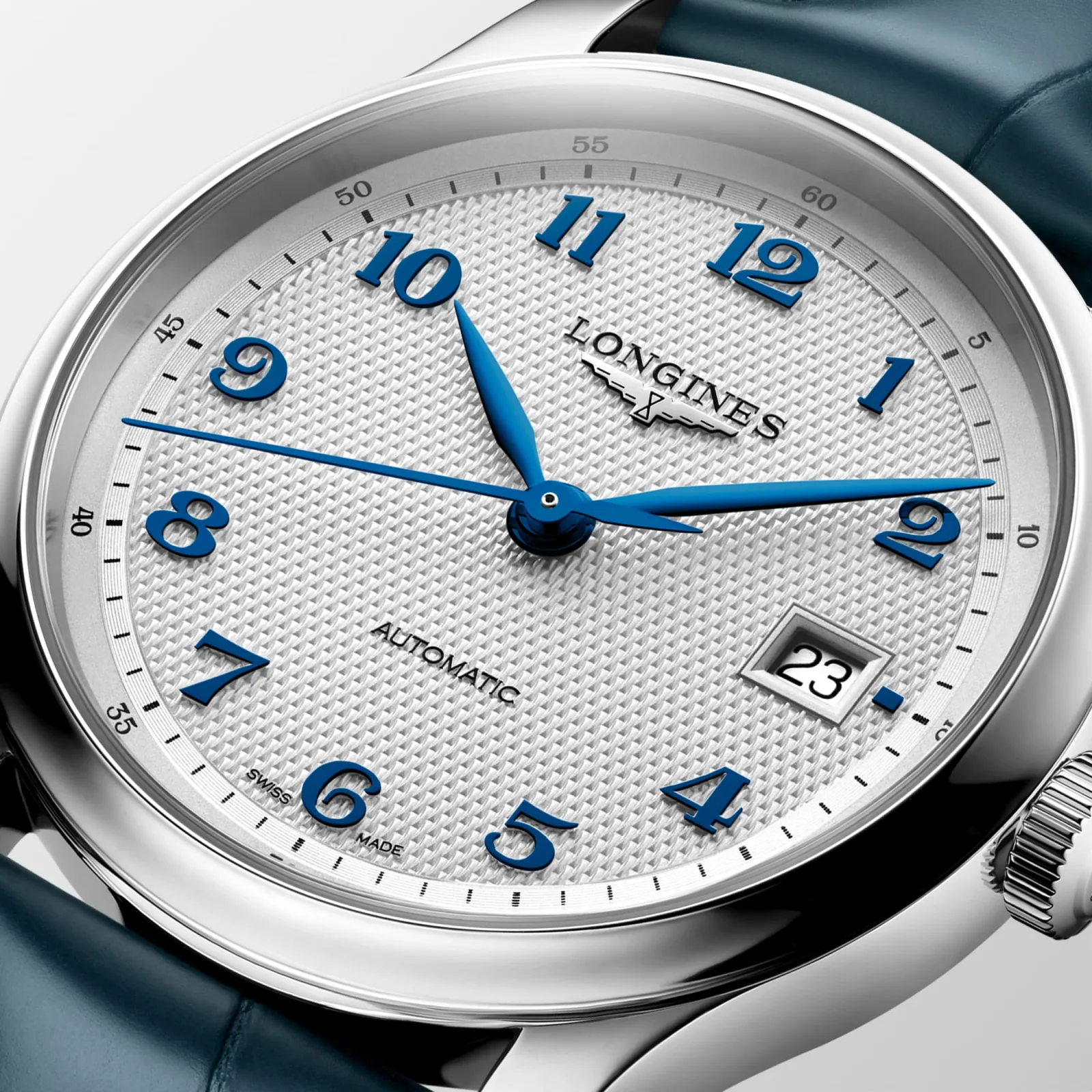 Longines Master Collection Silber Lederband blau 39 mm Herrenuhr L2.949.4.73.2
