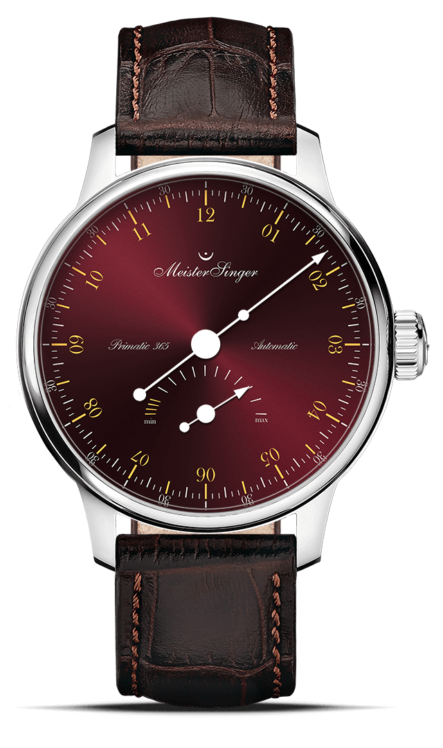 Meister Singer Primatic 365 -Sonnenschliff Bordeaux mit Gold Herrenuhr PR365911G
