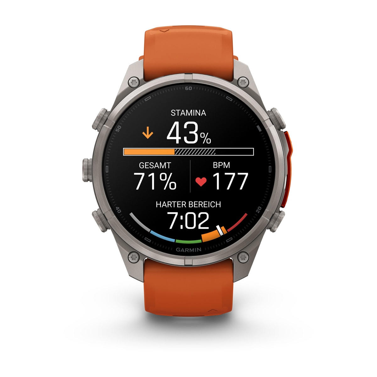 Garmin fēnix® 9 Pro inReach® - 47 mm AMOLED Sapphire Titan mit Silikon-Armband Autumn Orange/Spark Orange 010-04336-01