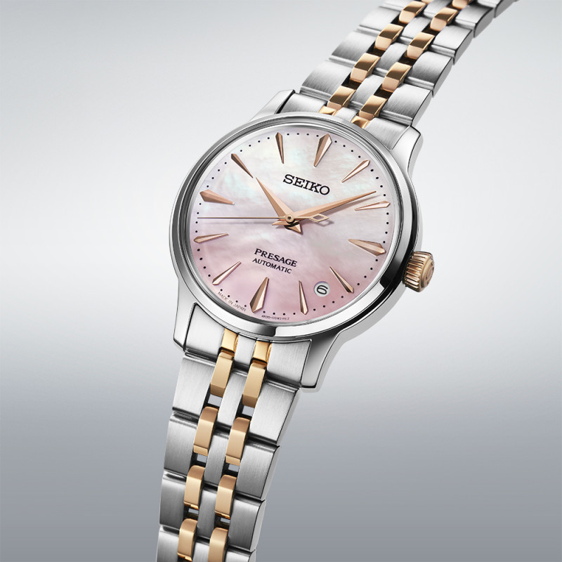 Seiko Presage Cocktail Time Automatik, Limited Edition, 3 Zeiger, Rosa, Multicolor Damenuhr SRPM06J1