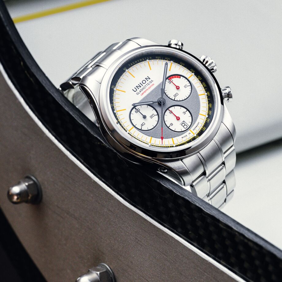 Union Glashütte Belisar Chronograph Limitierte Edition Silvretta Classic 44 mm, Automatikwerk, 65 Stunden Gangreserve Herrenuhr D009.427.18.011.09
