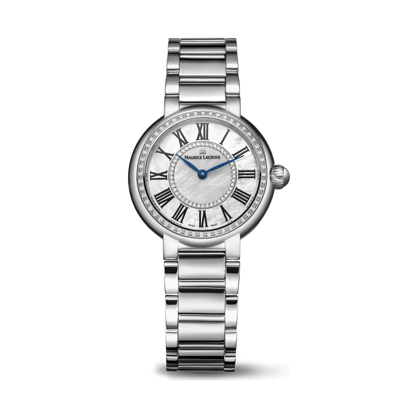 Maurice Lacroix Fiaba Round 33 mm Quarz Edelstahlarmband mit Diamantbesatz Damenuhr FA1306-SD502-110-1