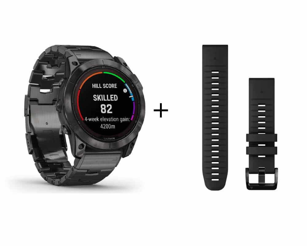 Garmin fēnix® 7X Pro Sapphire Solar Carbongrau Titan mit Titanarmband und Silikonband 010-02778-30