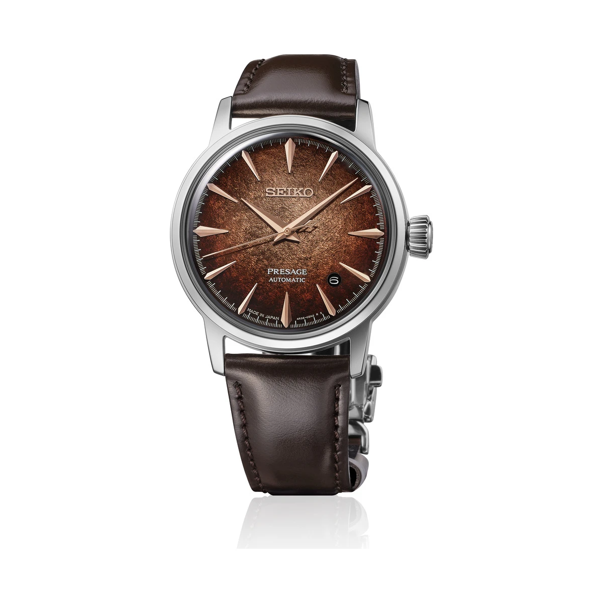 Seiko PRESAGE Automatik 3 Zeiger, 38mm, Lederband, Whiskey Mist (Braun) Herrenuhr HCB003J1