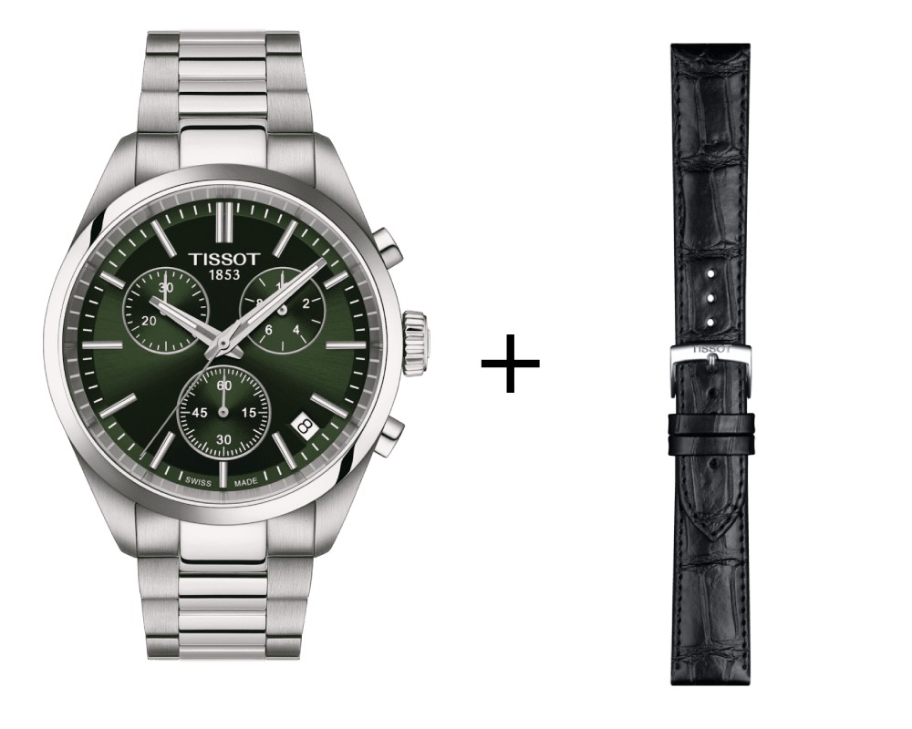 Tissot PR 100 Chronograph Herrenuhr T150.417.11.091.00 Set mit schwarzem Leerband