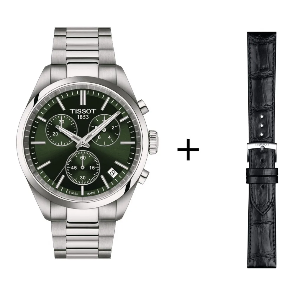 Tissot PR 100 Chronograph Herrenuhr T150.417.11.091.00 Set mit schwarzem Lederband