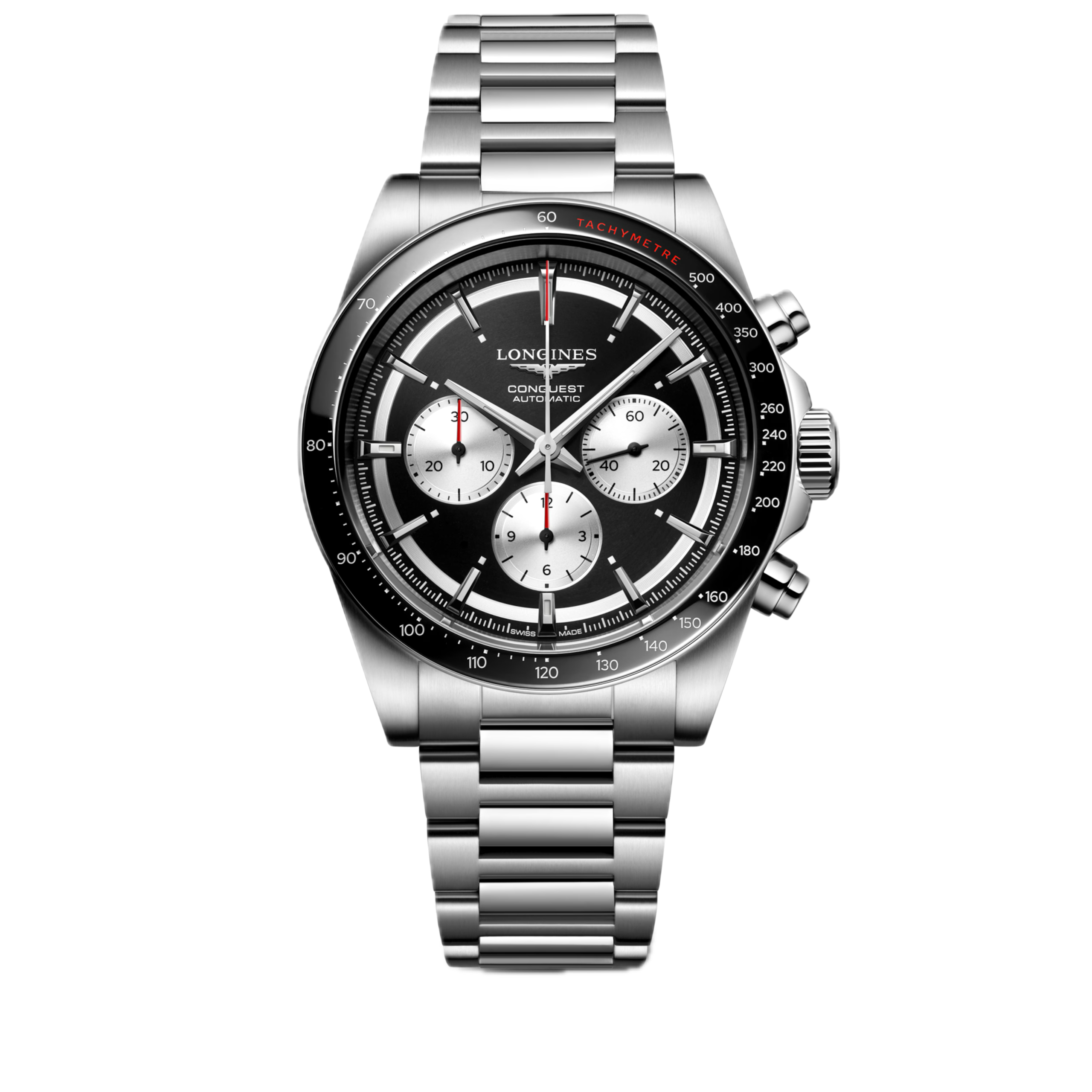 Longines Conquest Chronograph schwarz Edelstahlband Herrenuhr L3.835.4.52.6