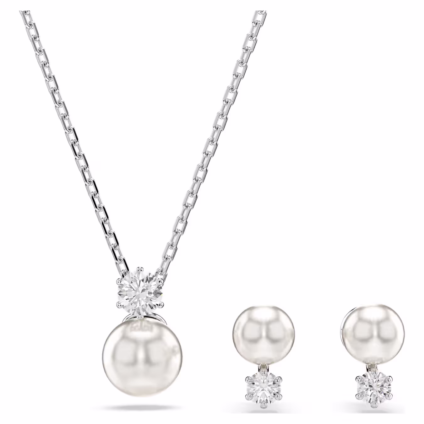 Swarovski  Matrix Set Kristallperle, Rundschliff, Weiß, Rhodiniert