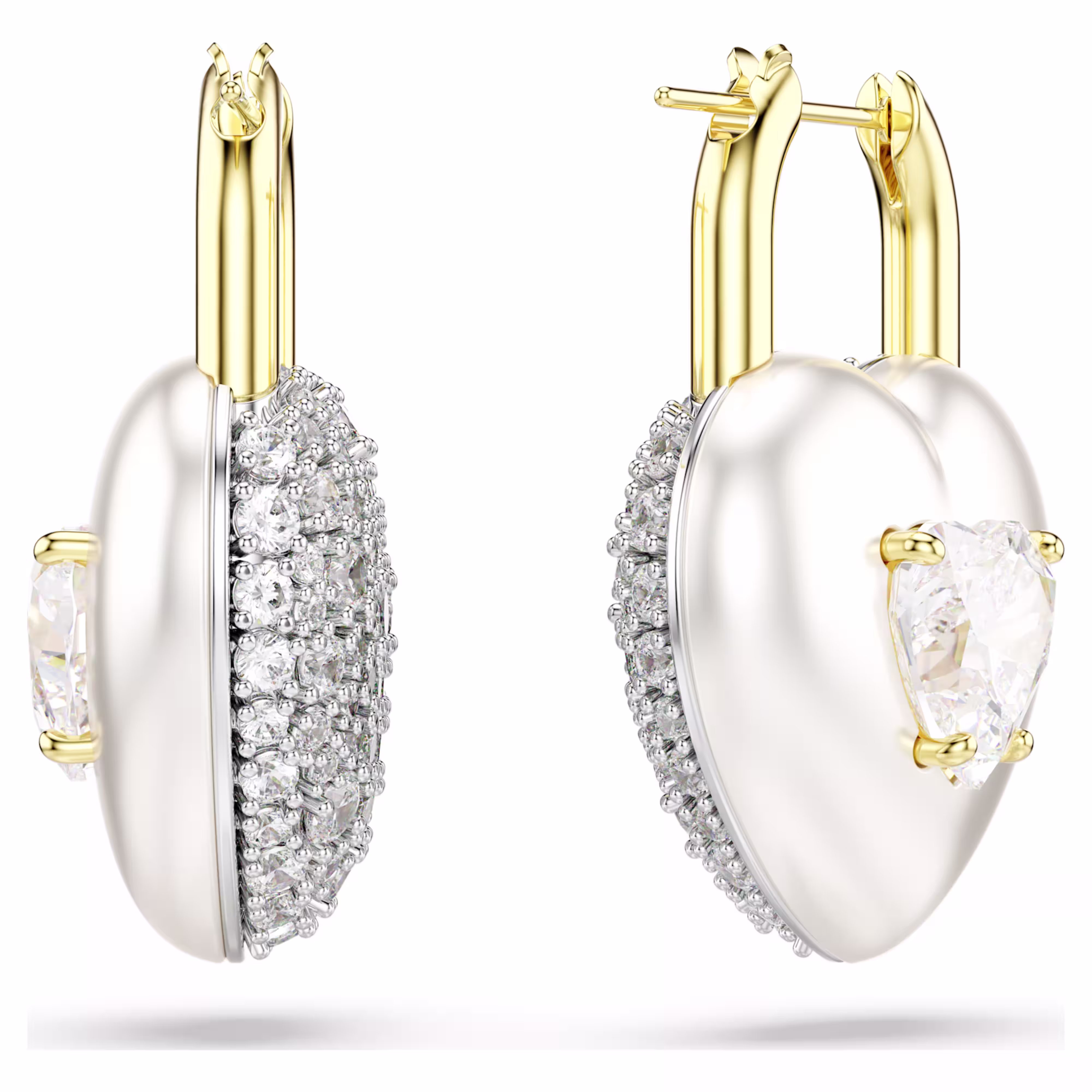 Swarovski  Idyllia Drop-Ohrhänger Verschiedene Schliffe, Herz, Weiß, Goldlegierungsschicht