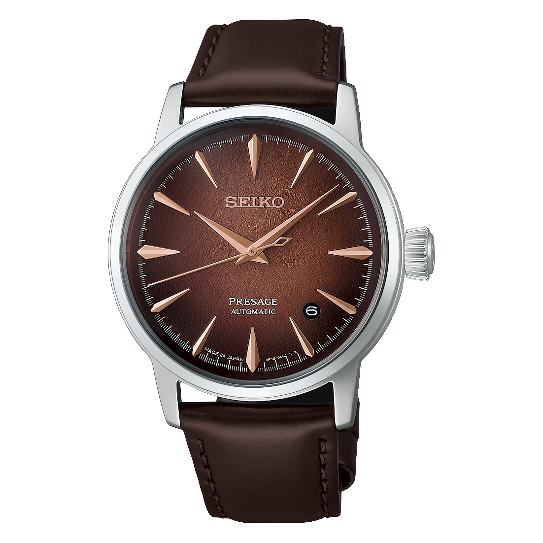Seiko PRESAGE Automatik 3 Zeiger, 38mm, Lederband, Whiskey Mist (Braun) Herrenuhr HCB003J1