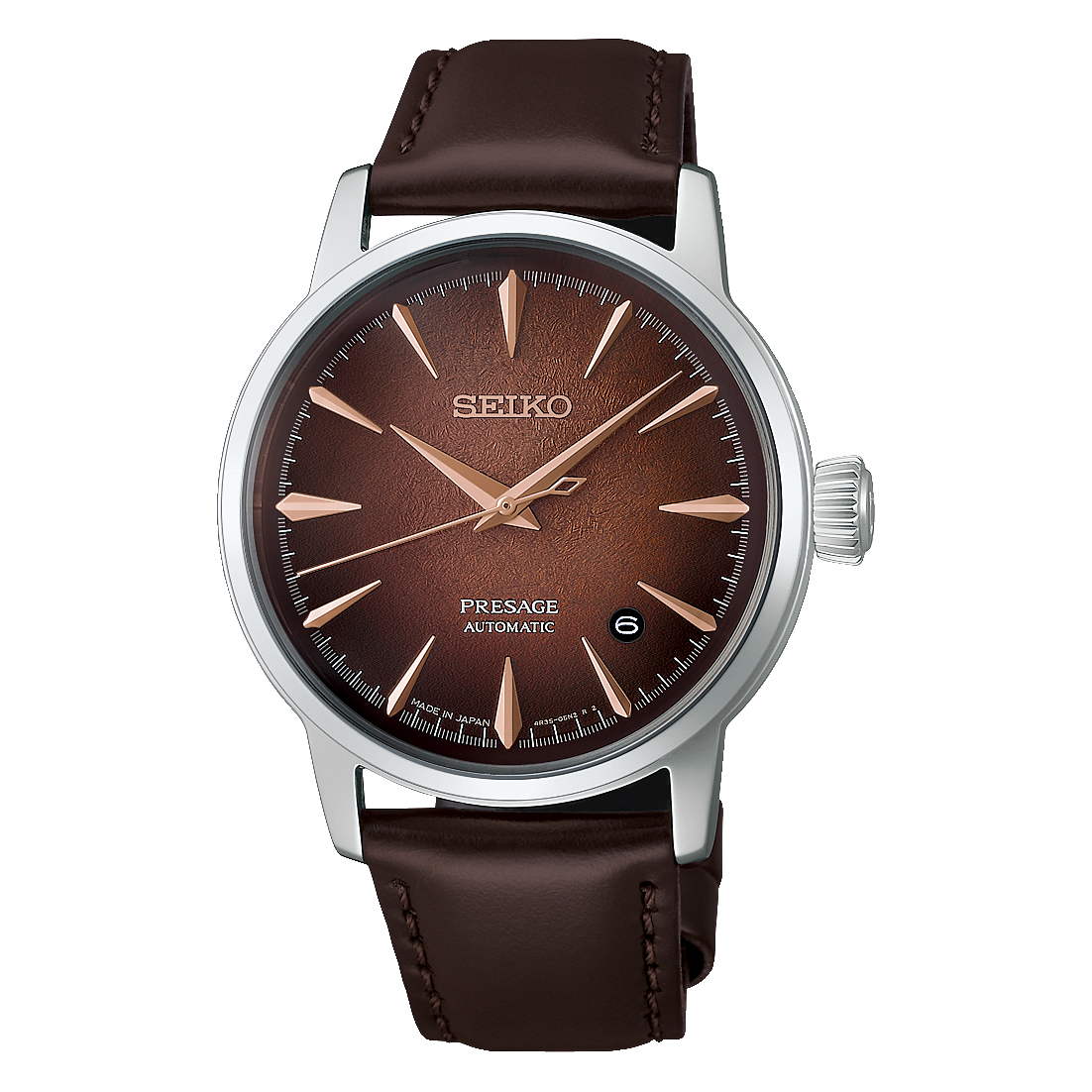 Seiko PRESAGE Automatik 3 Zeiger, 38mm, Lederband, Whiskey Mist (Braun) Herrenuhr HCB003J1