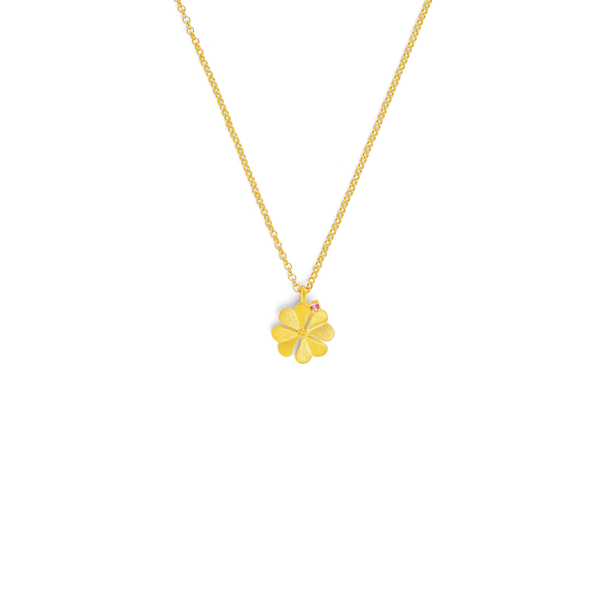 Bernd Wolf Kette Kleenika Designlinie Glücksbringer, Turmalin pink, Kleeblatt, 24-Karat-goldplattiert
