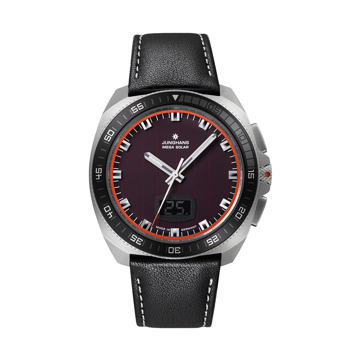 Junghans 1972 Mega Solar, 43mm, Multifrequenz-Funk-Solarwerk, Saphirglas Herrenuhr 56/4610.00