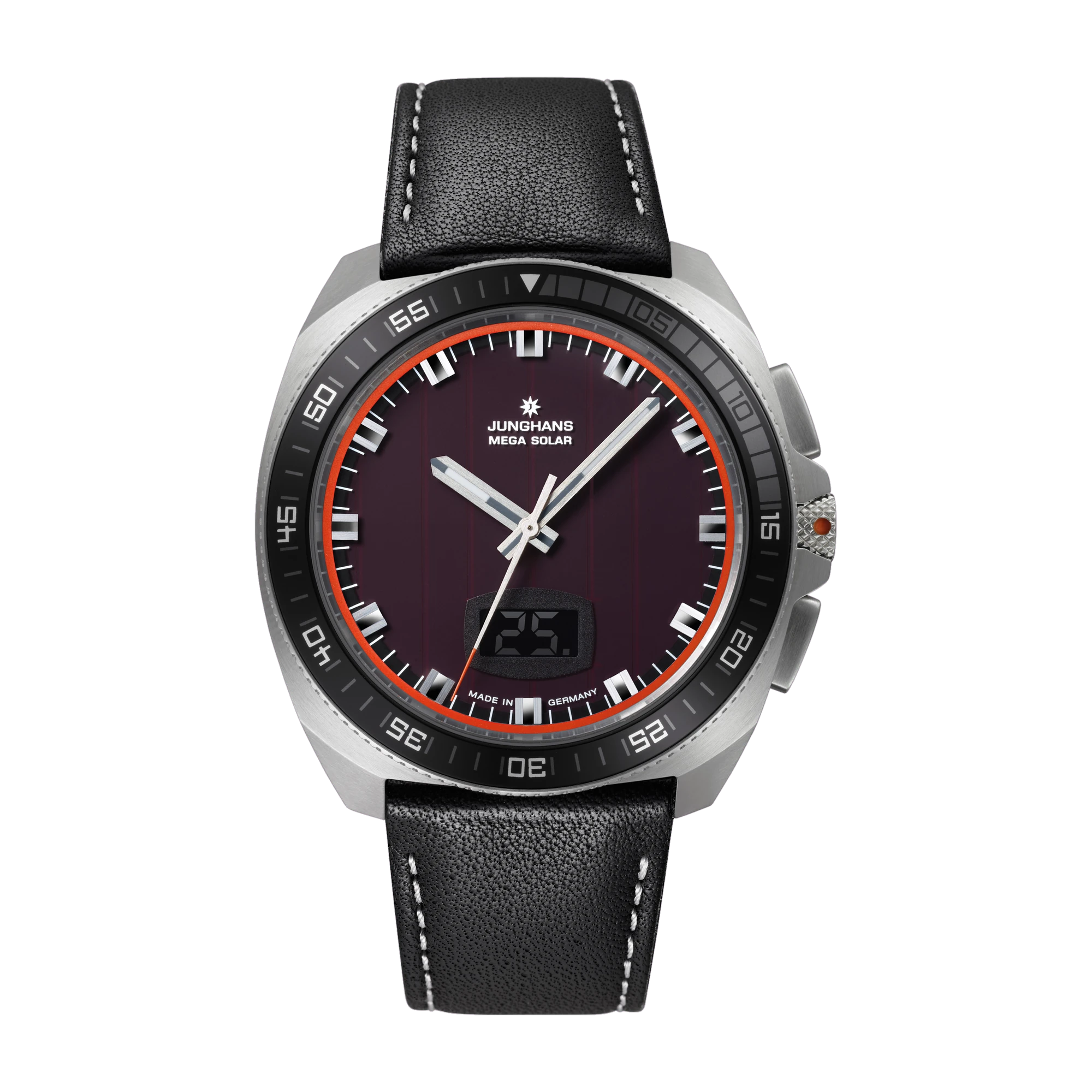 Junghans 1972 Mega Solar, 43mm, Multifrequenz-Funk-Solarwerk, Saphirglas Herrenuhr 56/4610.00
