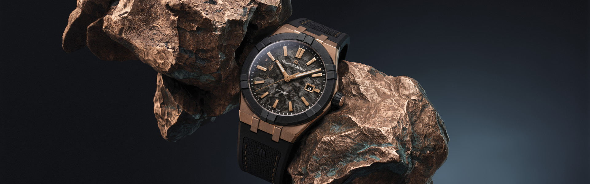 Maurice Lacroix AIKON-IC Frozen Carbon Bronze auf Bronzegestein