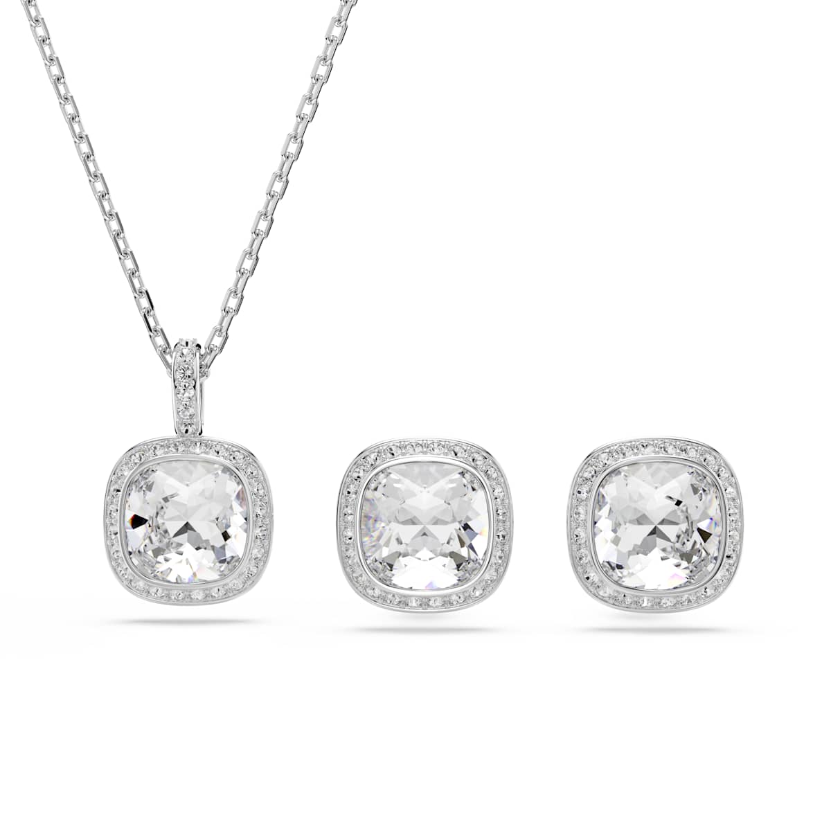 Swarovski Una Angelic Set, Cushion-Schliff, Weiß, Rhodiniert