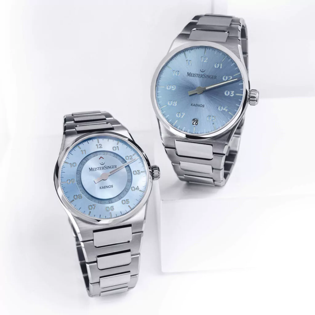 Meister Singer Kaenos Open Date Sonnenschliff Eisblau Herrenuhr KSOD914