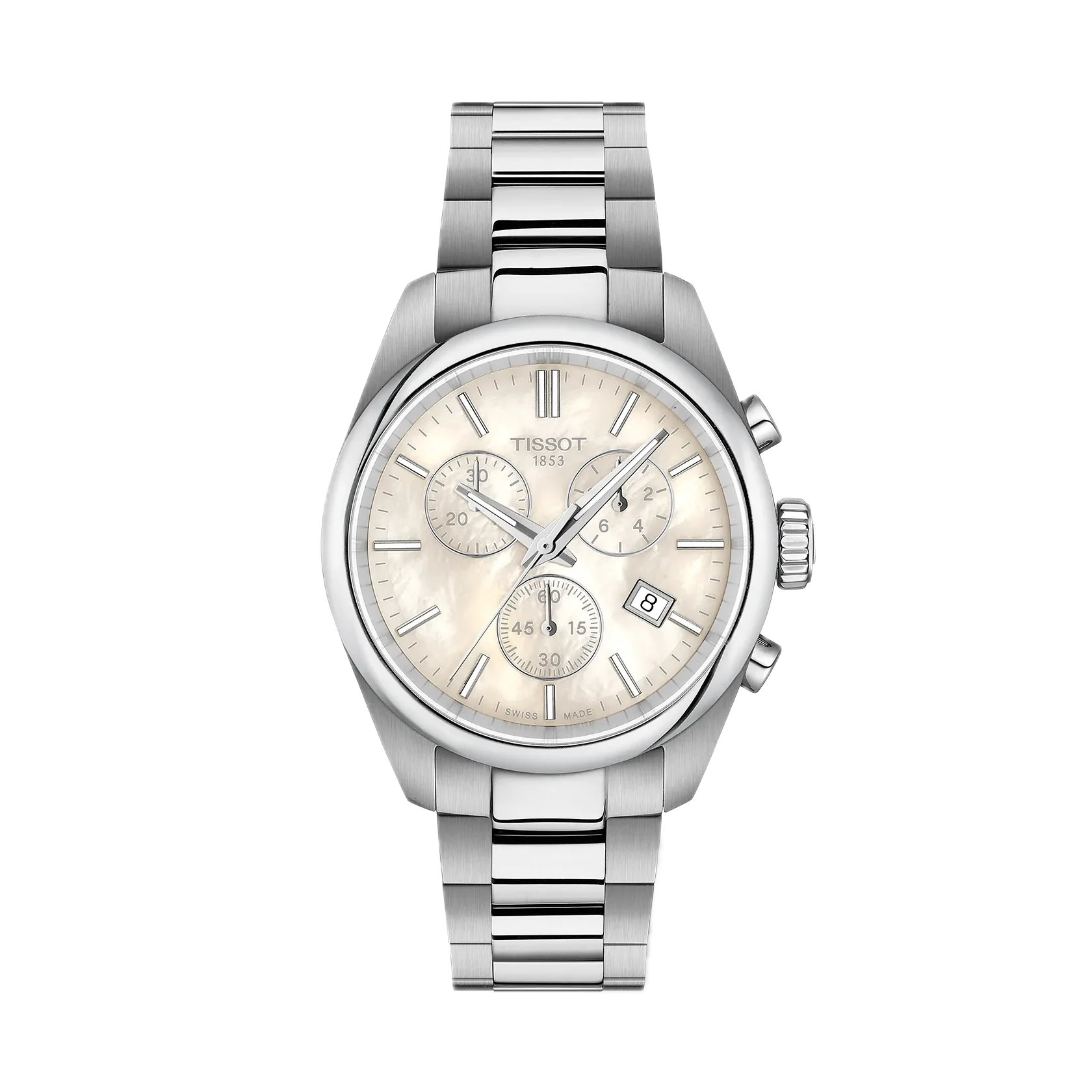 Tissot PR 100 36mm Schweizer Quarzwerk, Perlmuttzifferblatt, Edelstahlband Damenuhr T150.217.11.111.00