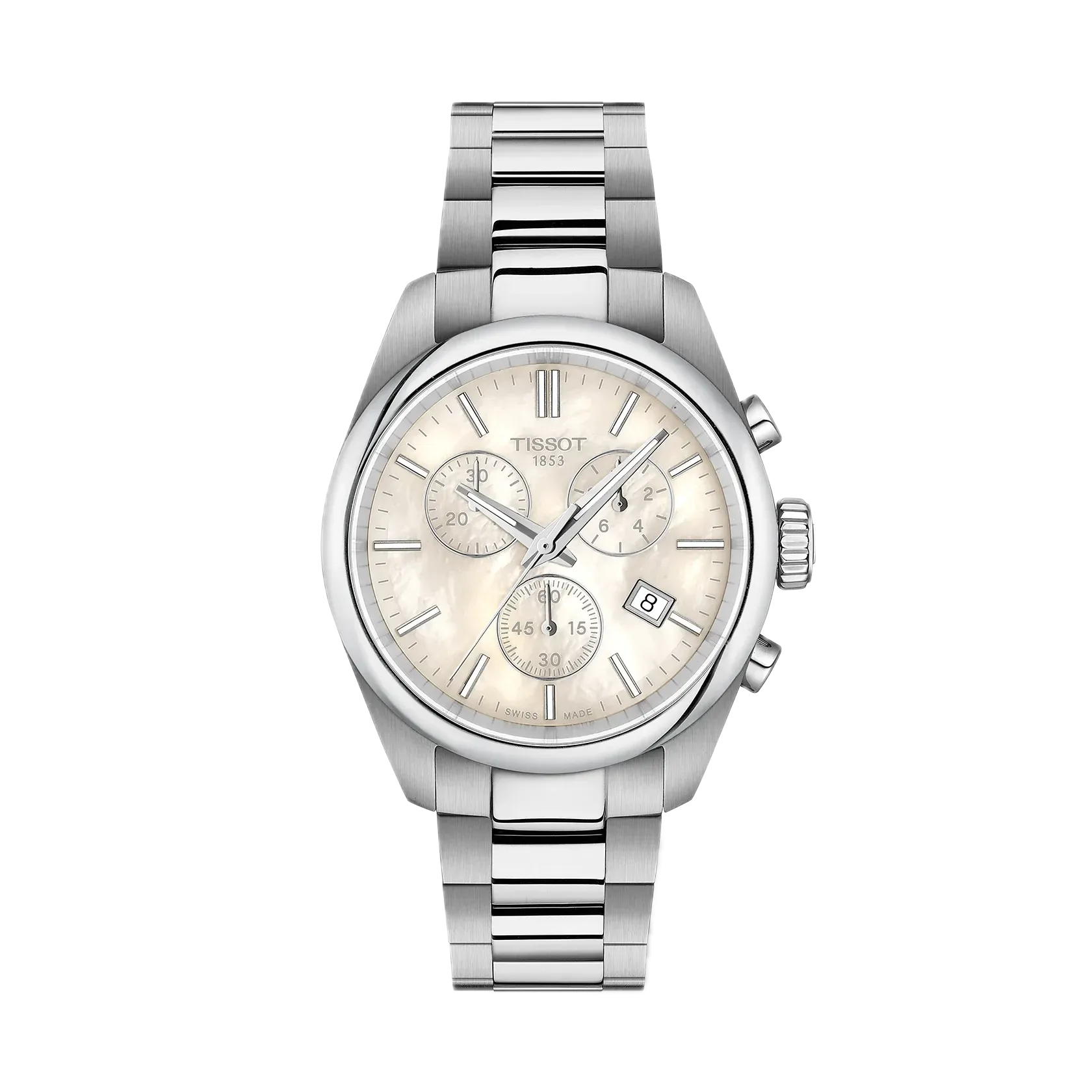 Tissot PR 100 36mm Schweizer Quarzwerk, Perlmuttzifferblatt, Edelstahlband Damenuhr T150.217.11.111.00