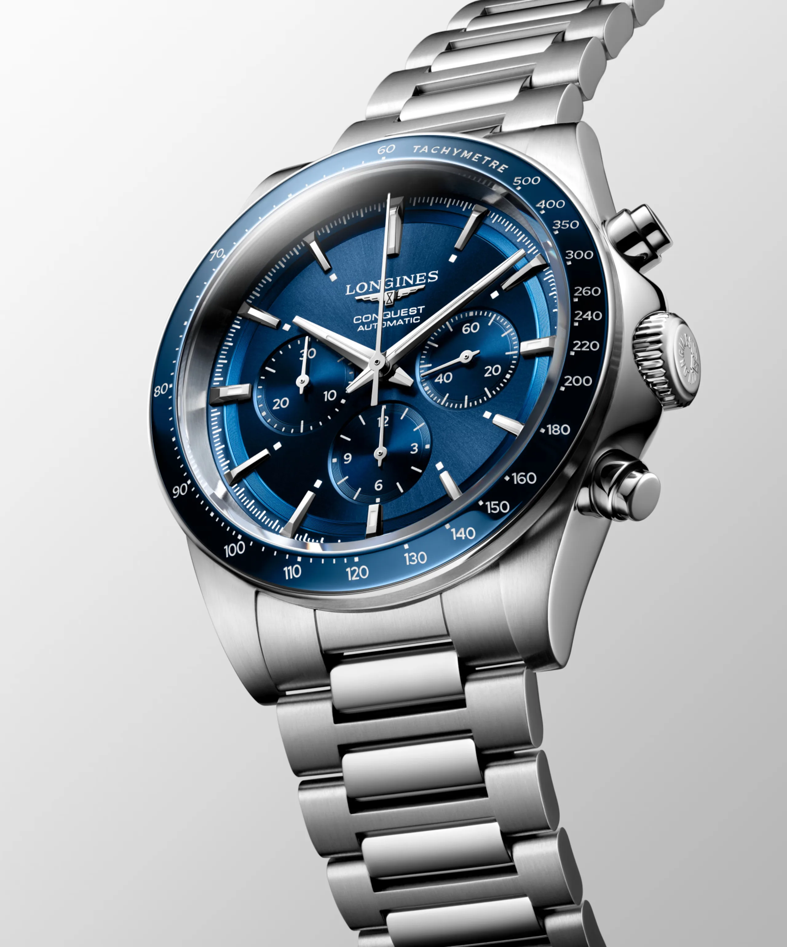 Longines Conquest Chronograph blau Edelstahlband Herrenuhr L3.835.4.92.6