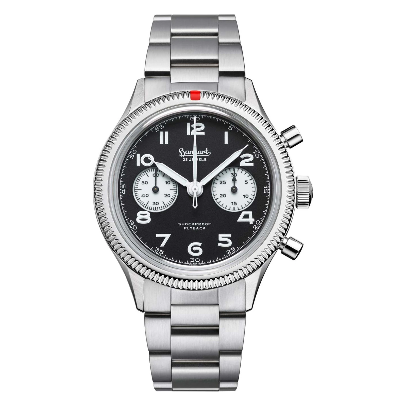Hanhart 417 ES Flyback Reverse Panda 42 mm Edelstahlband Silber Herrenuhr H721.211-6428
