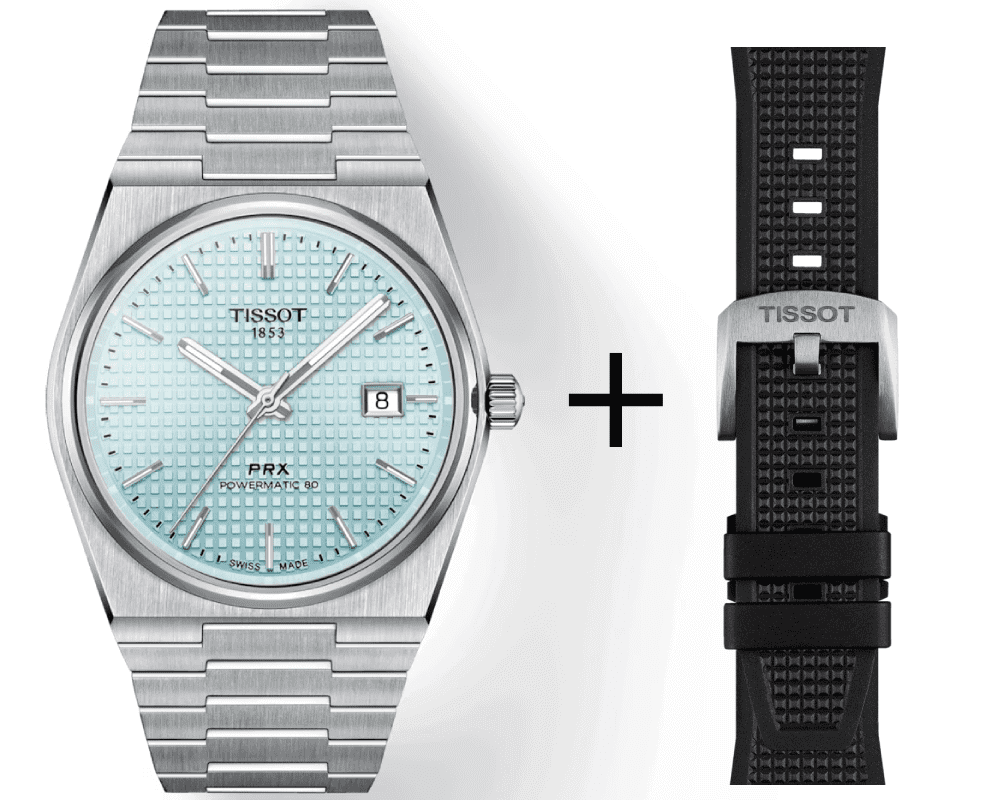 Tissot PRX Powermatic 80 Hellblau Herrenuhr T137.407.11.351.00 Set mit schwarzem Kautschukarmband