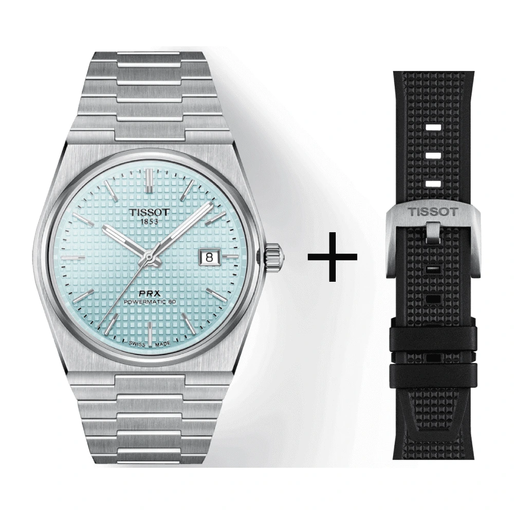 Tissot PRX Powermatic 80 Hellblau Herrenuhr T137.407.11.351.00 Set mit schwarzem Kautschukarmband