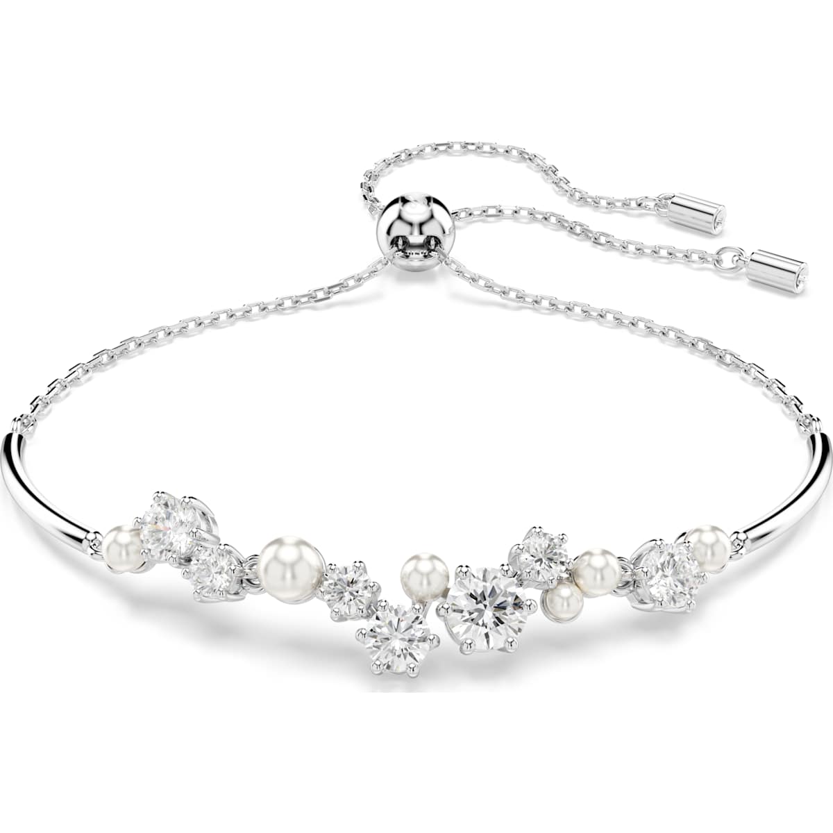 Swarovski Constella Armreif, Kristallperle, Rundschliff, Weiß, Rhodiniert, Größe M