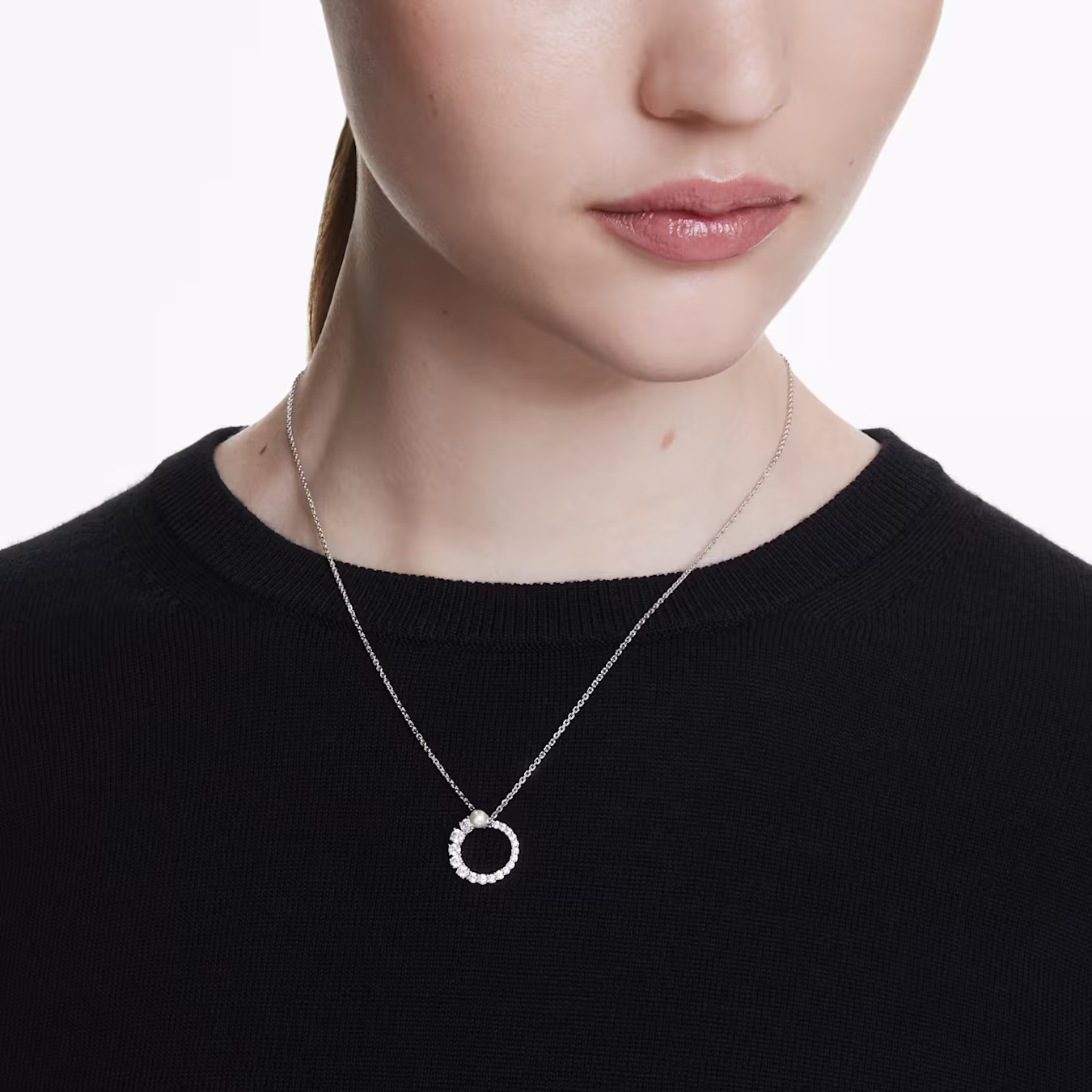 Swarovski Kette Matrix Anhänger Kristallperle, Rundschliff, Weiß, Rhodiniert