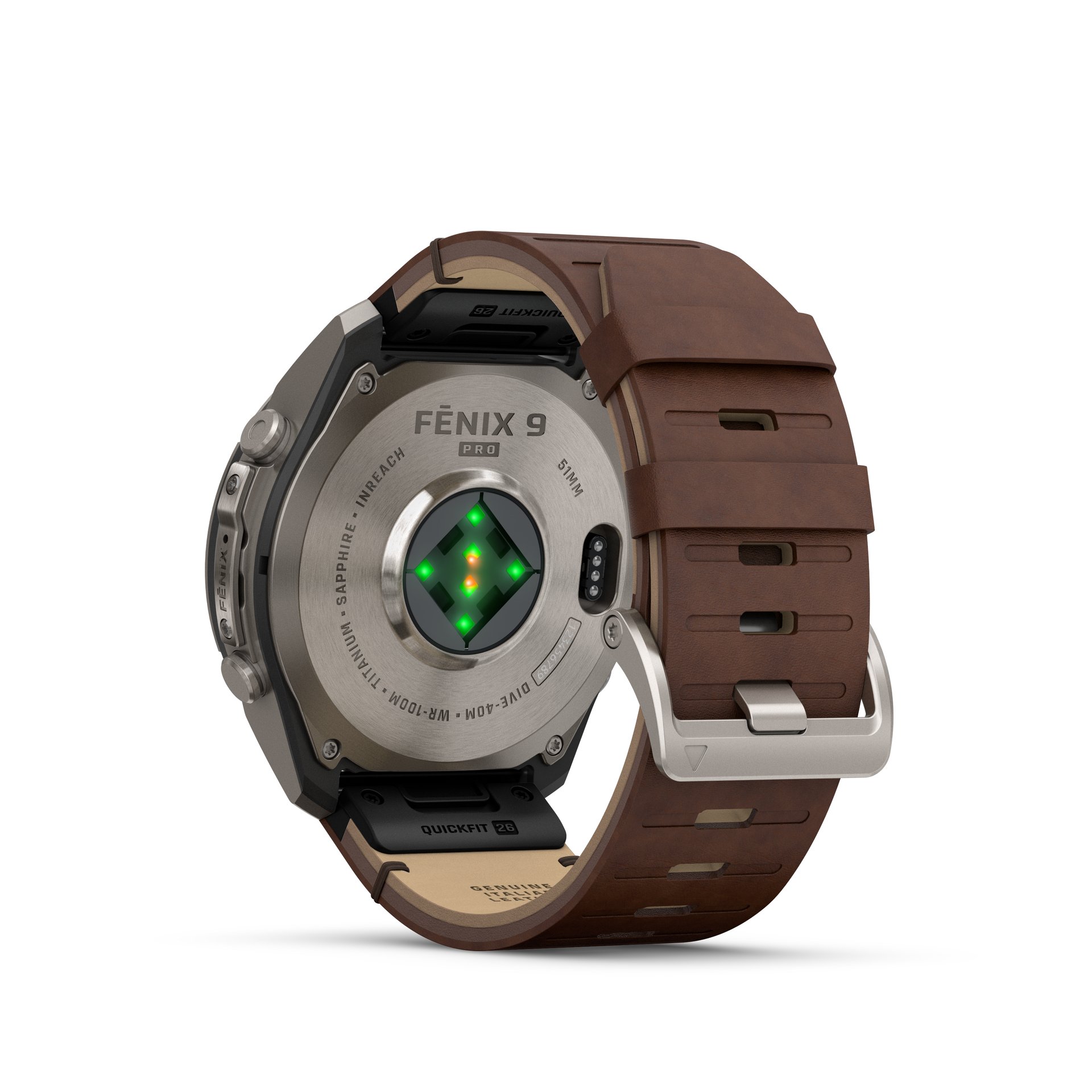 Garmin fēnix® 9 Pro inReach® - 51 mm AMOLED Sapphire Titan mit Leder-Armband Walnuss und Silikon-Armband Kieselgrau/Silbergrau 010-04337-41