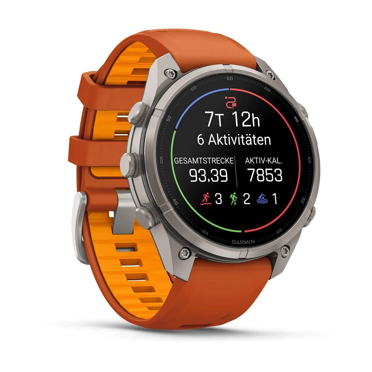 Garmin fēnix® 9 Pro inReach® - 47 mm AMOLED Sapphire Titan mit Silikon-Armband Autumn Orange/Spark Orange 010-04336-01