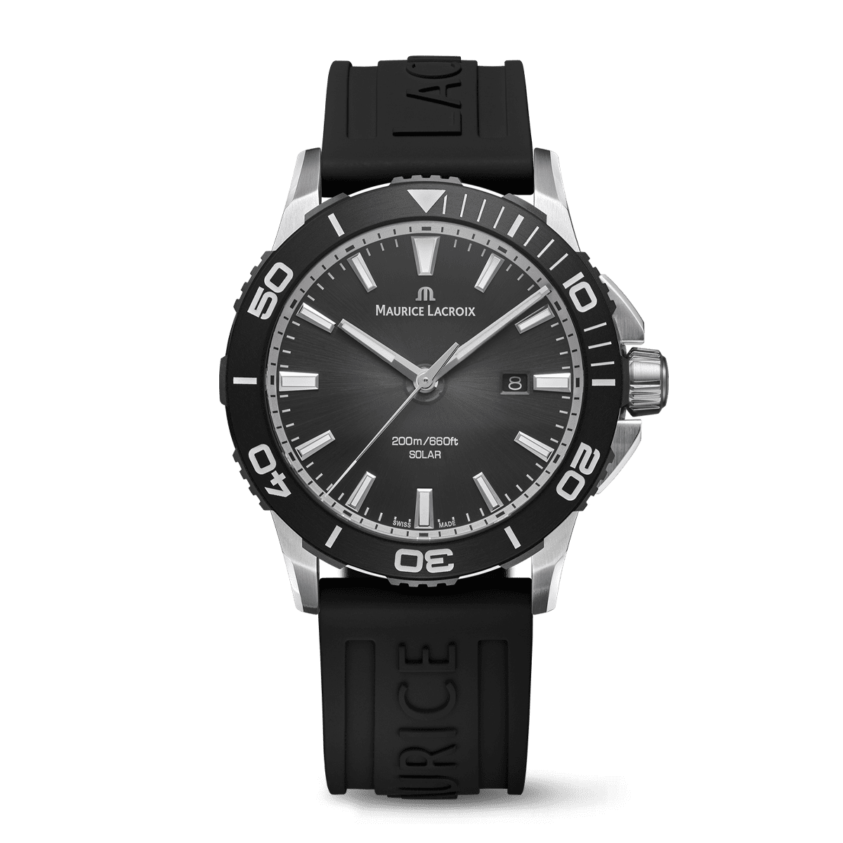 Maurice Lacroix PONTOS S SOLAR, 42mm, Quarz, Schwarzes Kautschukarmband Herrenuhr PT1008-SSL20-330-2