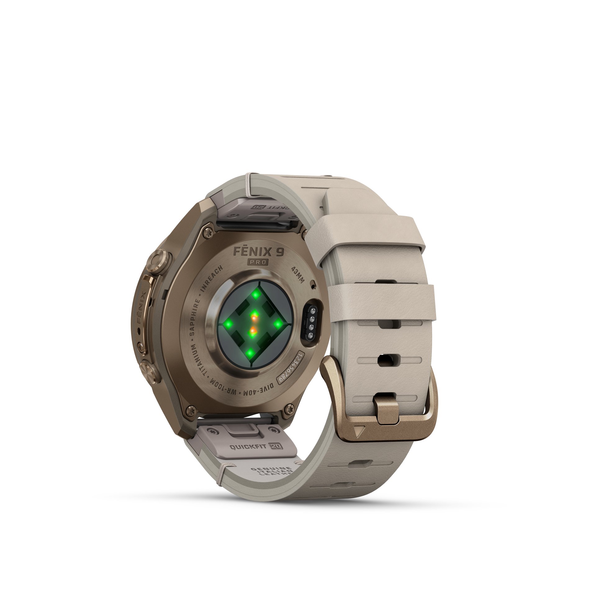 Garmin fēnix® 9 Pro inReach® - 43 mm AMOLED Sapphire Autumn Gold Titan mit Leder-Armband Bone und Silikon-Armband Creme/French Gray 010-04335-41