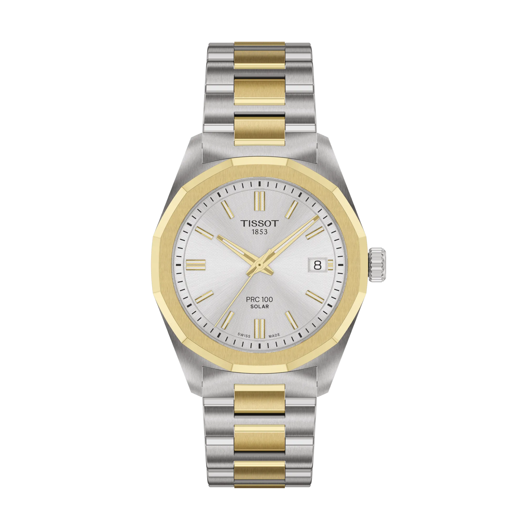 Tissot PRC 100 Solar 34mm, Bicolor, Edelstahlarmband Herrenuhr T151.822.22.031.00