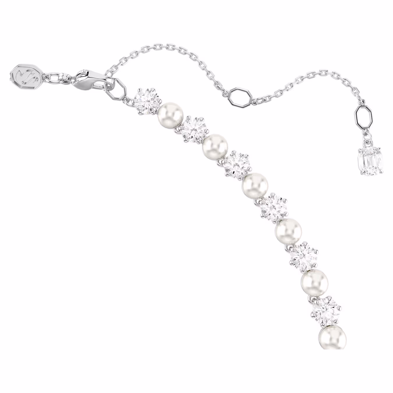 Swarovski Matrix Tennis Halskette Kristallperle, Rundschliff, Weiß, Rhodiniert