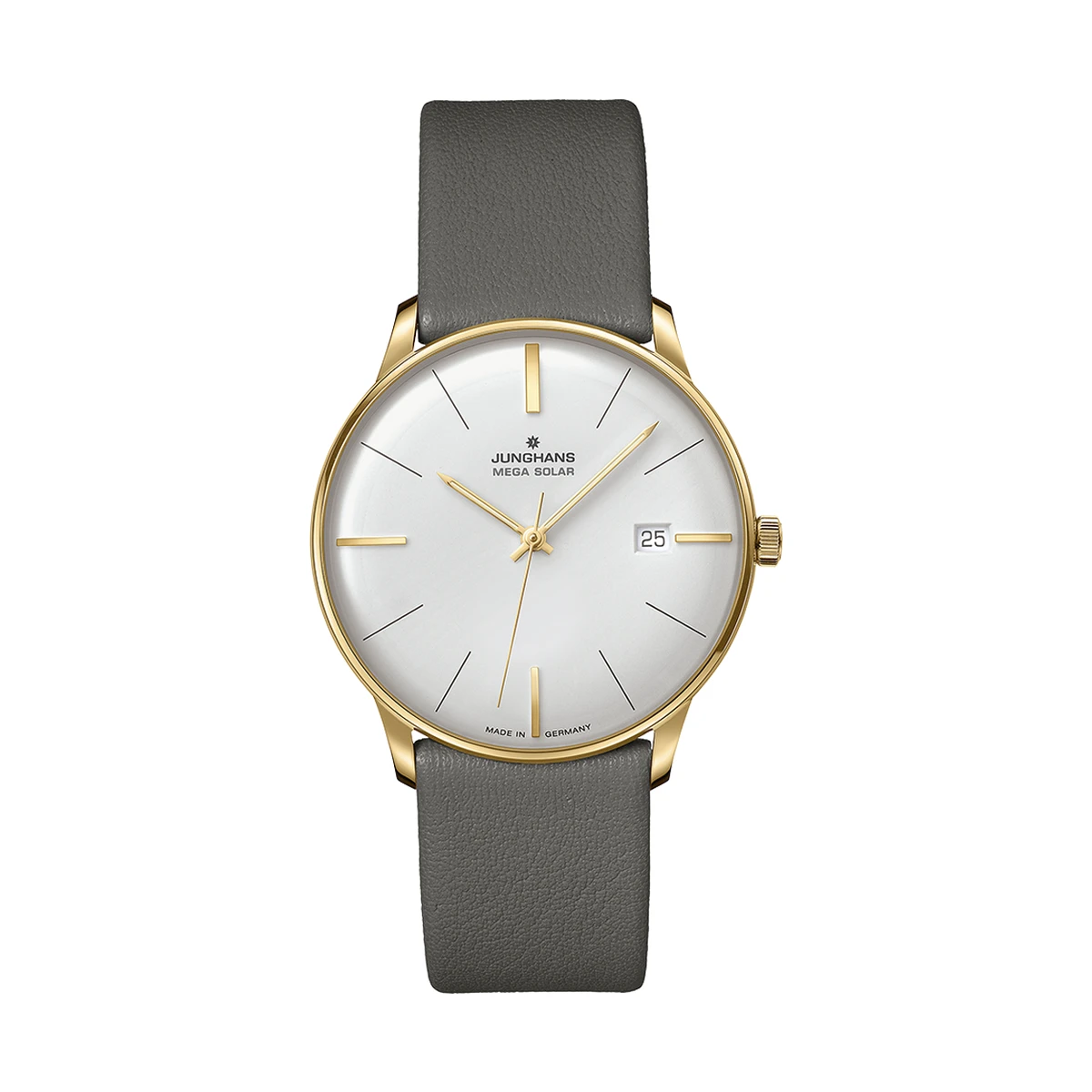 Junghans Meister Mega Solar, Lederband mit Dornschließe, Funk-Solarwerk, Saphirglas Herrenuhr 59/7601.02