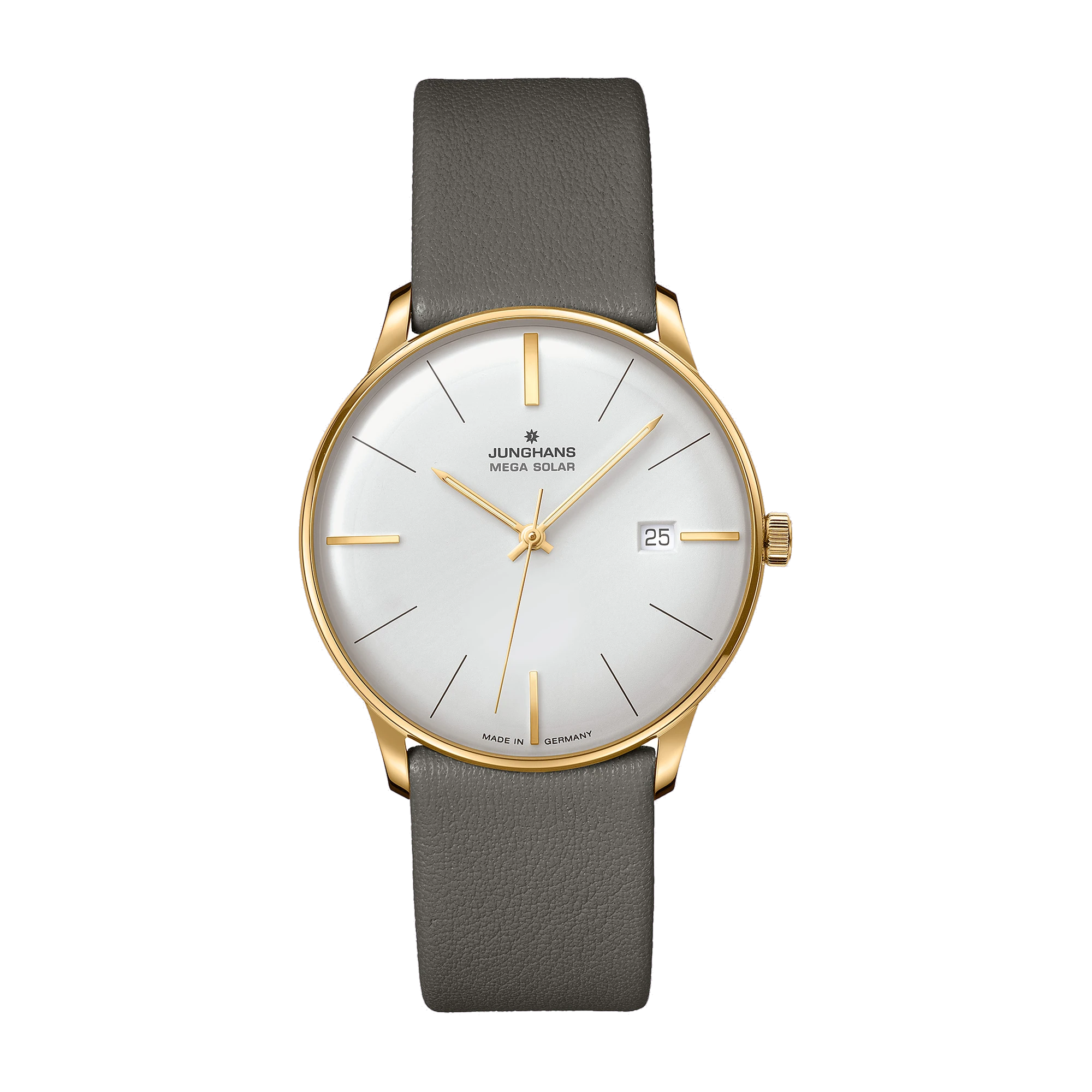 Junghans Meister Mega Solar, Lederband mit Dornschließe, Funk-Solarwerk, Saphirglas Herrenuhr 59/7601.02