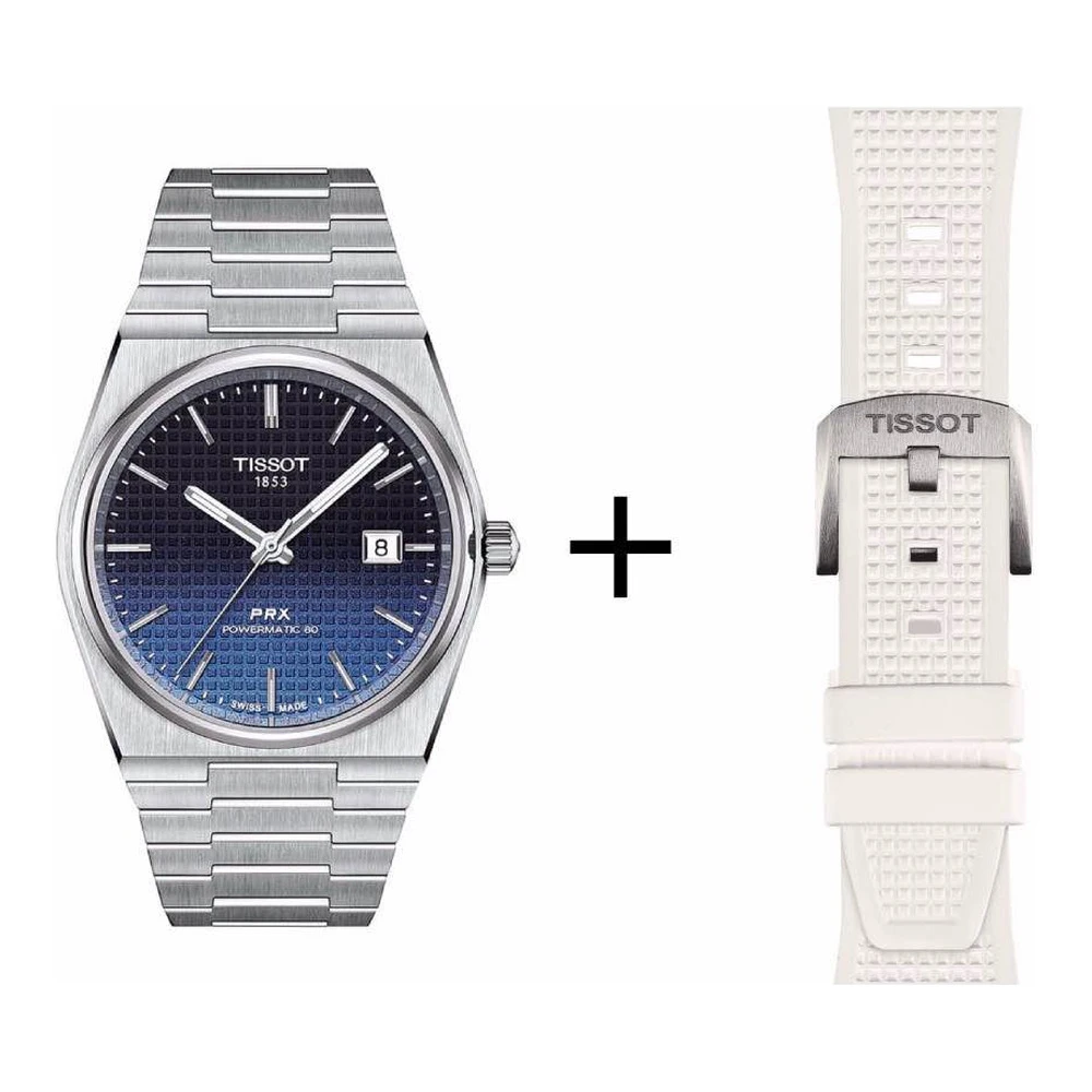 Tissot PRX Gradient Herrenuhr T137.407.11.051.01 Set mit weißem Kautschukband