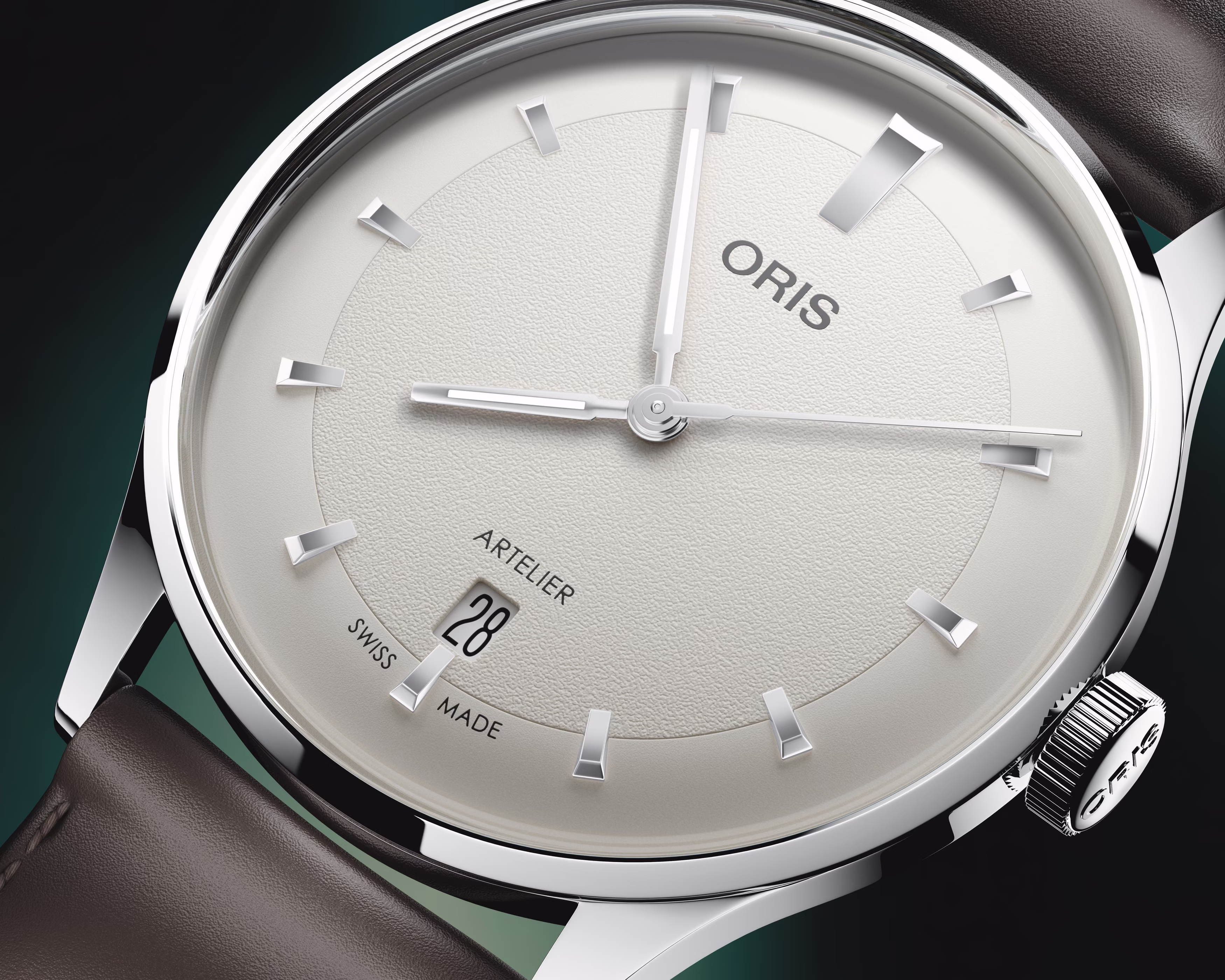 Oris Artelier Date 38mm Automatik Lederband Weiß Herrenuhr 01 733 7810 4051-07 6 20 17FC