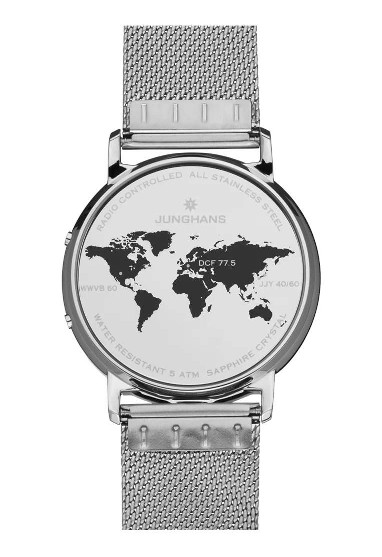 Junghans Milano Mega Solar, Edelstahlband mit Faltschließe, Multifrequenz-Funk-Solarwerk Herrenuhr 56/4621.44
