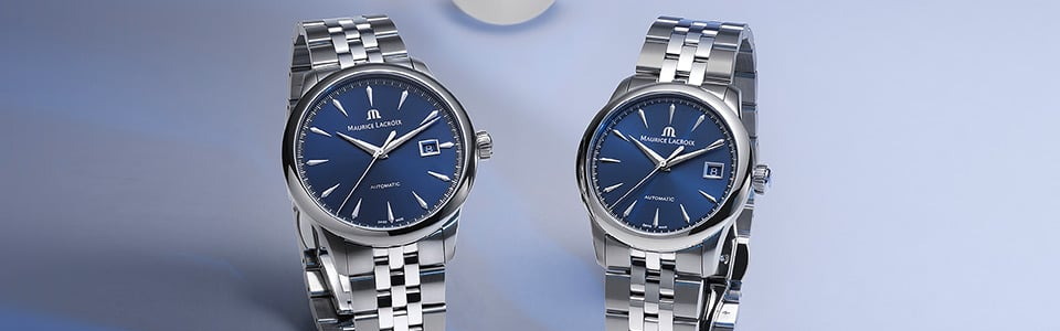 Maurice Lacroix 1975 Automatic mit blauem Zifferblatt, zwei Groessen