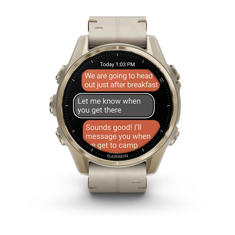 Garmin fēnix® 8 - 43 mm AMOLED Sapphire Nebelgrau/Softgold mit Lederarmband und Silikonband 010-02903-40