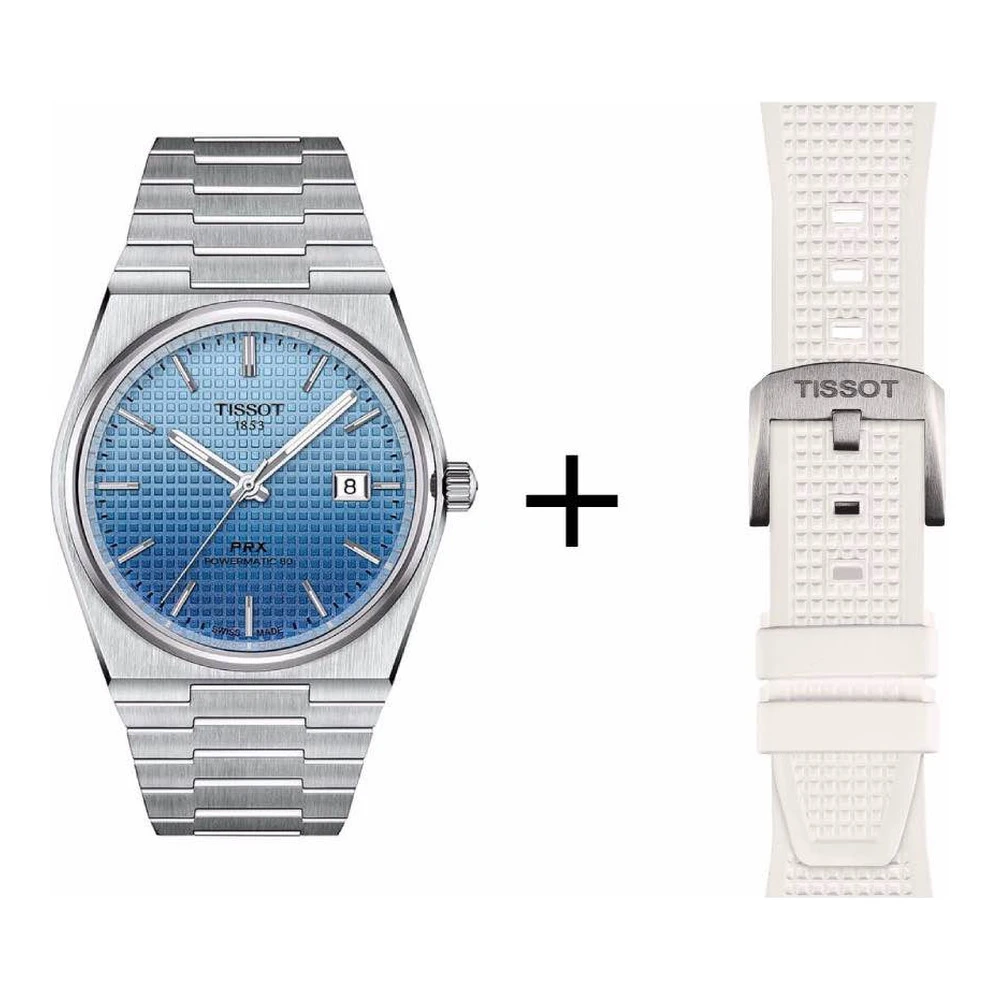 Tissot PRX Gradient Herrenuhr T137.407.11.351.01 Set mit weißem Kautschukband