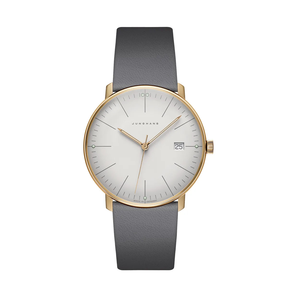 Junghans max bill Quarz sandgoldfarben Lederband Herrenuhr 41/7857.02