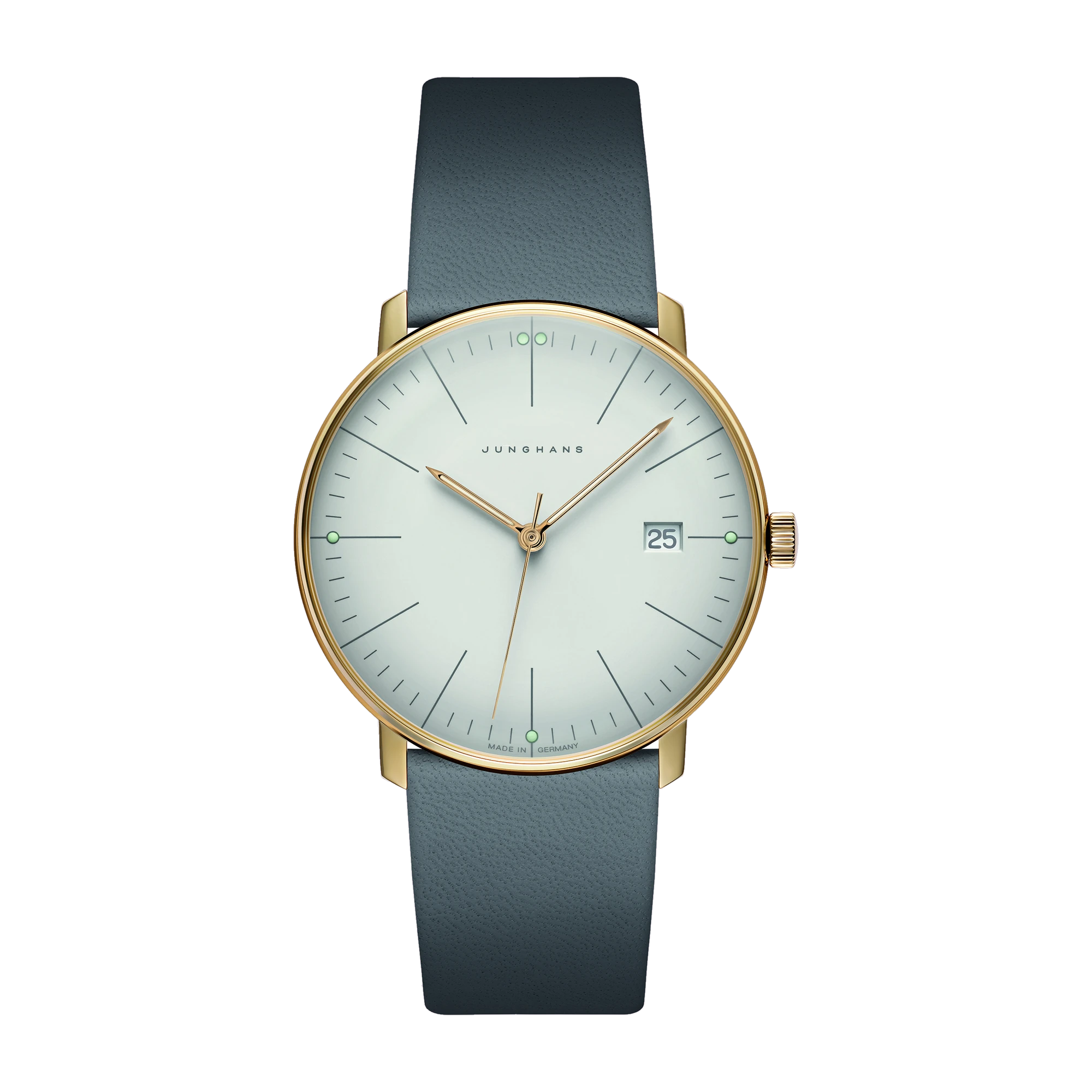 Junghans max bill Quarz sandgoldfarben Lederband Herrenuhr 41/7857.02