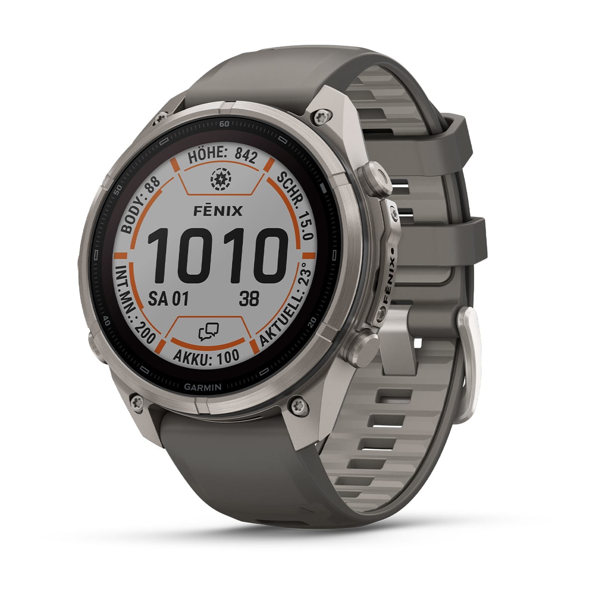 Garmin fēnix® 9 Pro inReach® Solar - 47 mm MIP Sapphire Titan mit Silikon-Armband Kieselgrau/Silbergrau 010-04338-01
